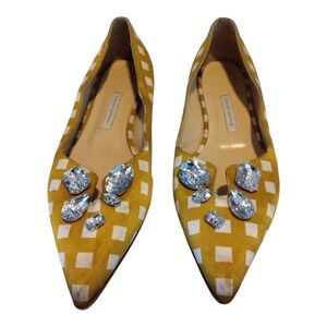 Bionda‎ Castana Women's 9.5 Jeweled Plaid Flat Shoes Pointed Toe